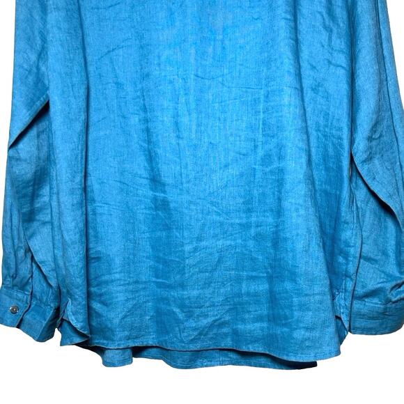 J. Jill Women’s Love Linen Long Sleeve Button Down Shirt Aqua Blue Size Medium - Picture 8 of 10